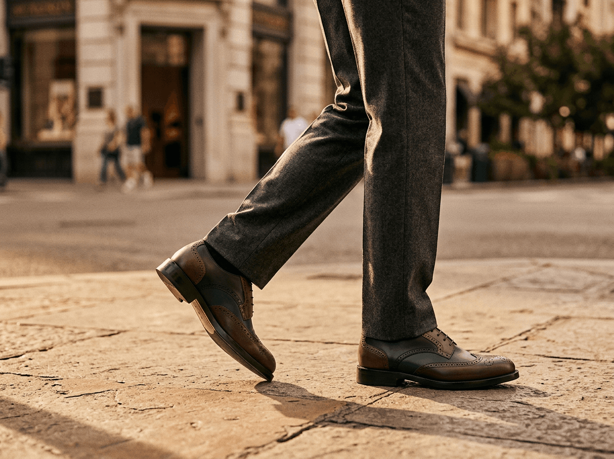 Brown and green leather wingtip brogues