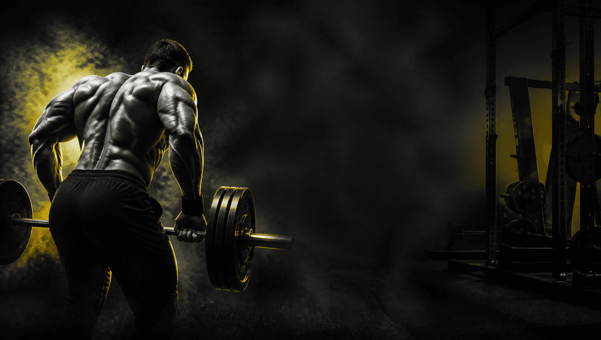 Athlete training in a dark gym with neon yellow lighting